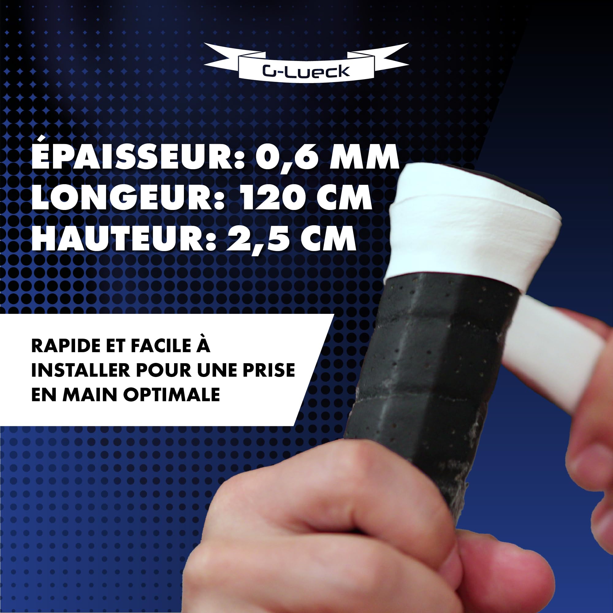 G-Lueck Lot de 3 surgrip Tennis Power Touch Overgrip (très adhérent et Durable) - 0,60 mm d'épaisseur - pour Padel, Badminton, Squash - avec Bande de Finition autocollante - Antidérapantes