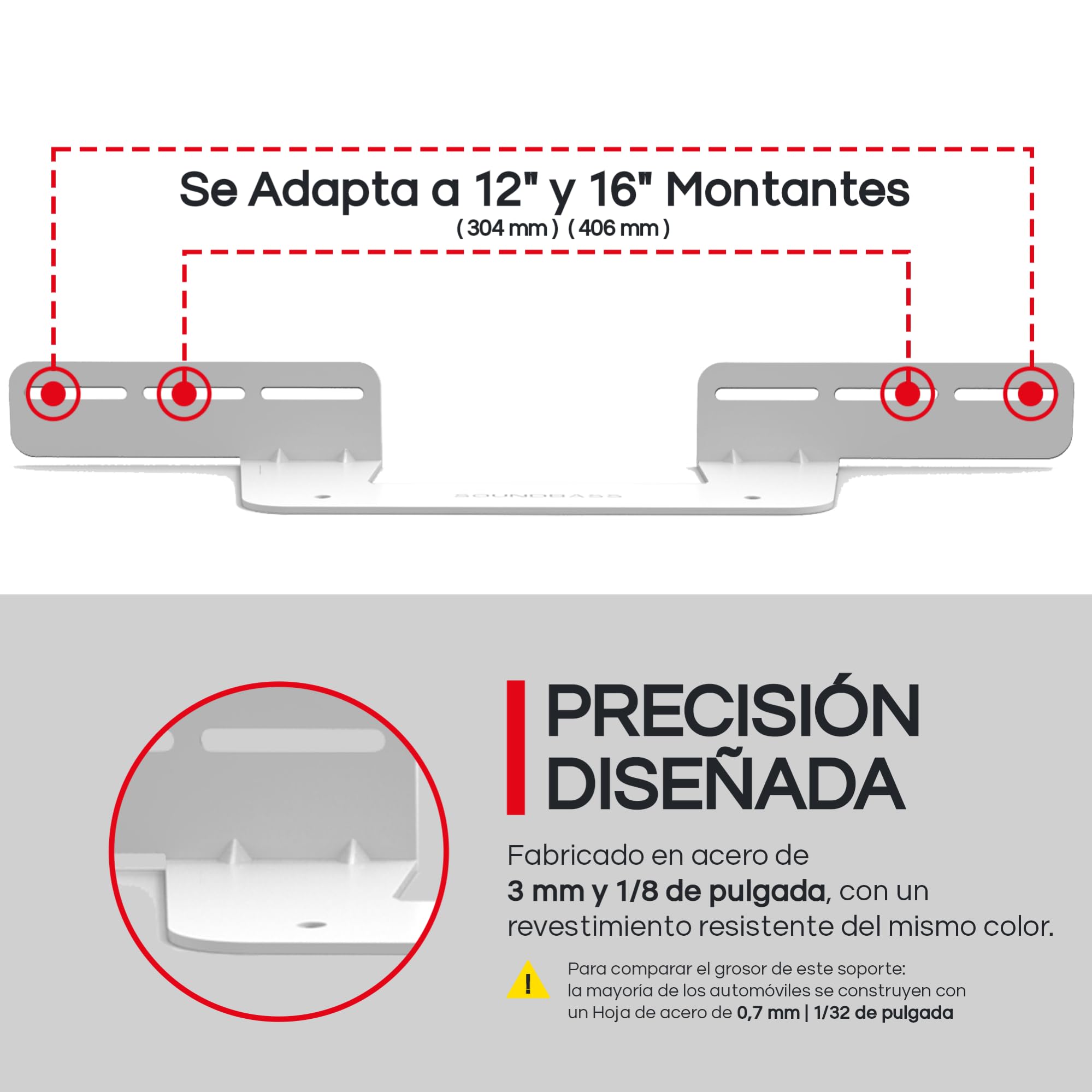 Soporte de Soundbar Soundbass para Sonos Beam, Compatible con la Soundbar Sonos Beam Generación 1 y 2, Incluye Todo el Hardware de Montaje Necesario, Soporte de Montaje, Blanco