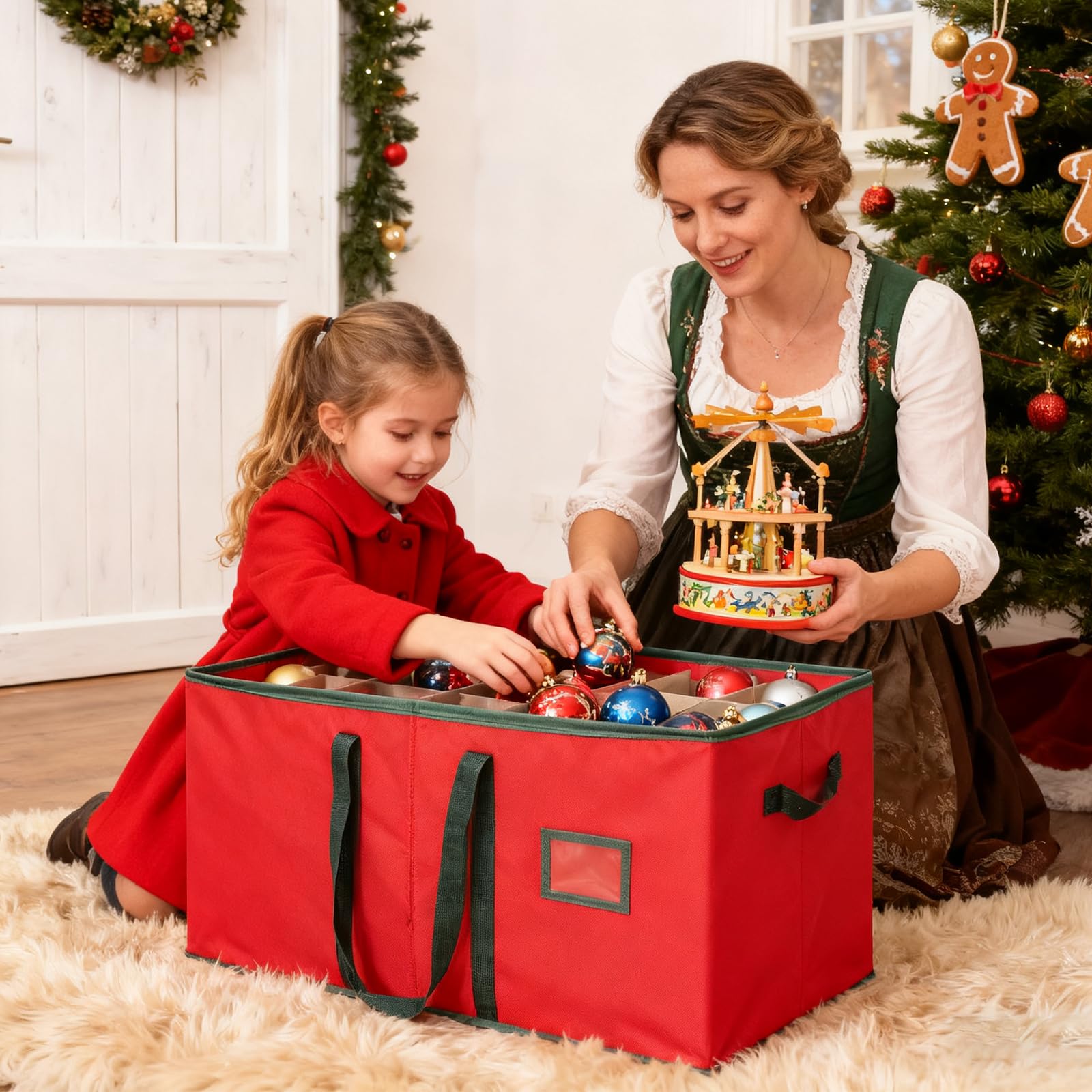 SALCAR Aufbewahrungsbox für Weihnachtskugeln mit 128 Fächern stabile Kartontrenner, praktische Aufbewahrungskiste für Christbaumschmuck und Weihnachtsdeko