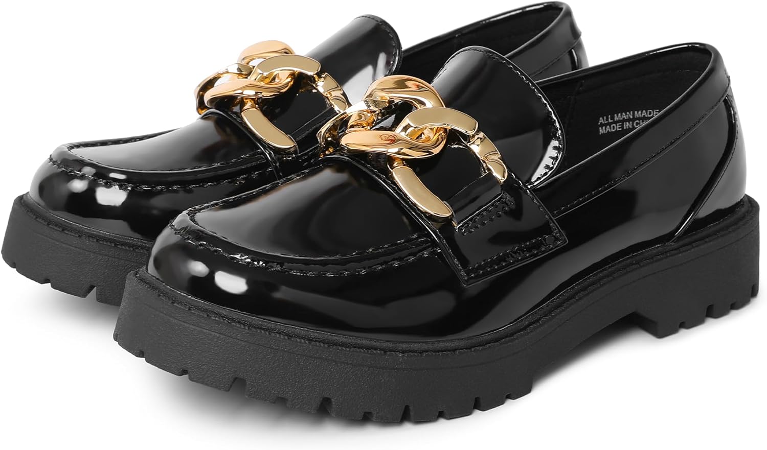 Girl's Platform Loafers Slip On Chain Chunky Shoes Round Toe School Uniform Dress Flats - Image 5