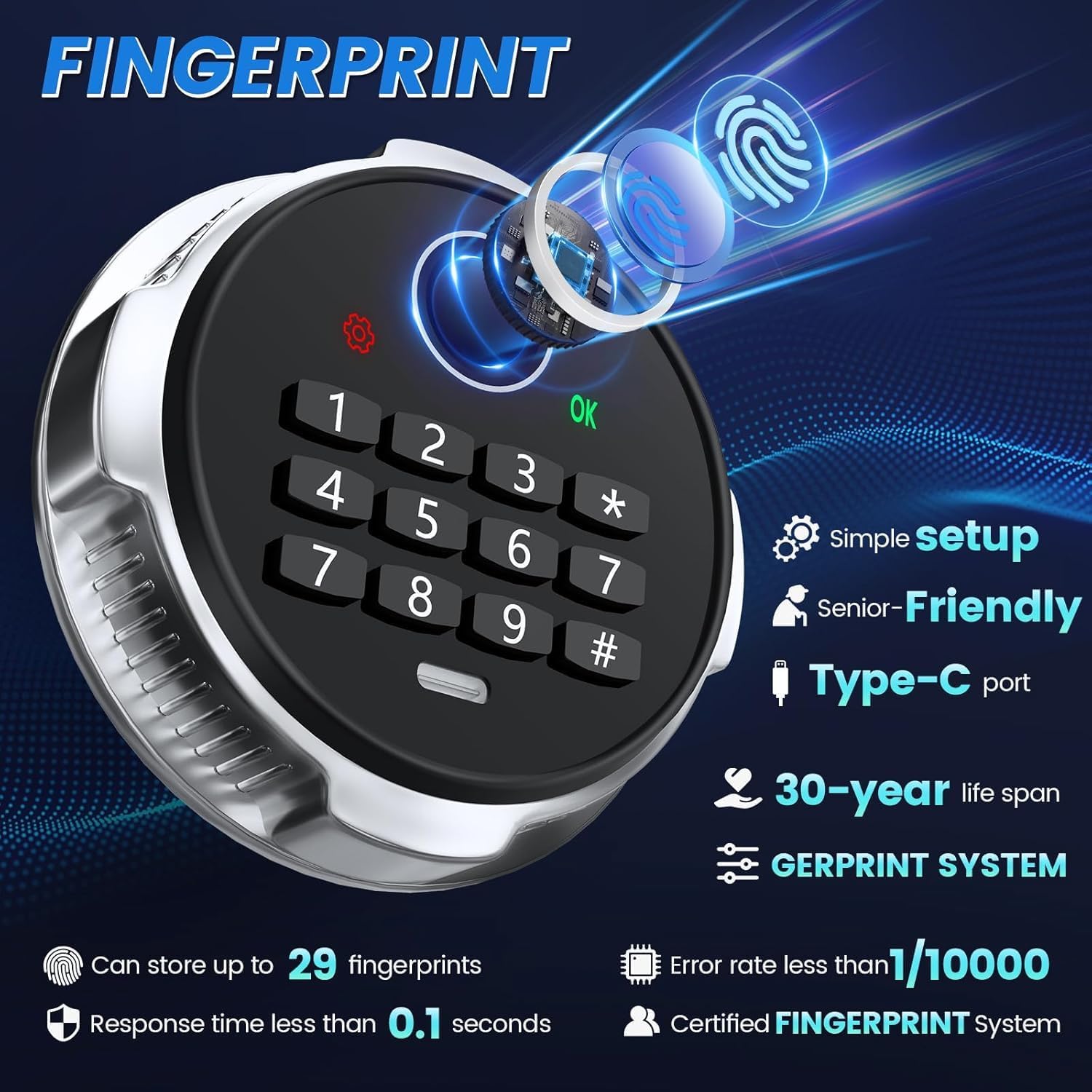 23.62" Tall Large Biometric Safe Box, Home Safes Water Fireproof, Duty Document Safe with Bottom Hidden Compartment, Anti-Theft Dual Alerts, Mute Mode, Digital Security for Home and Business