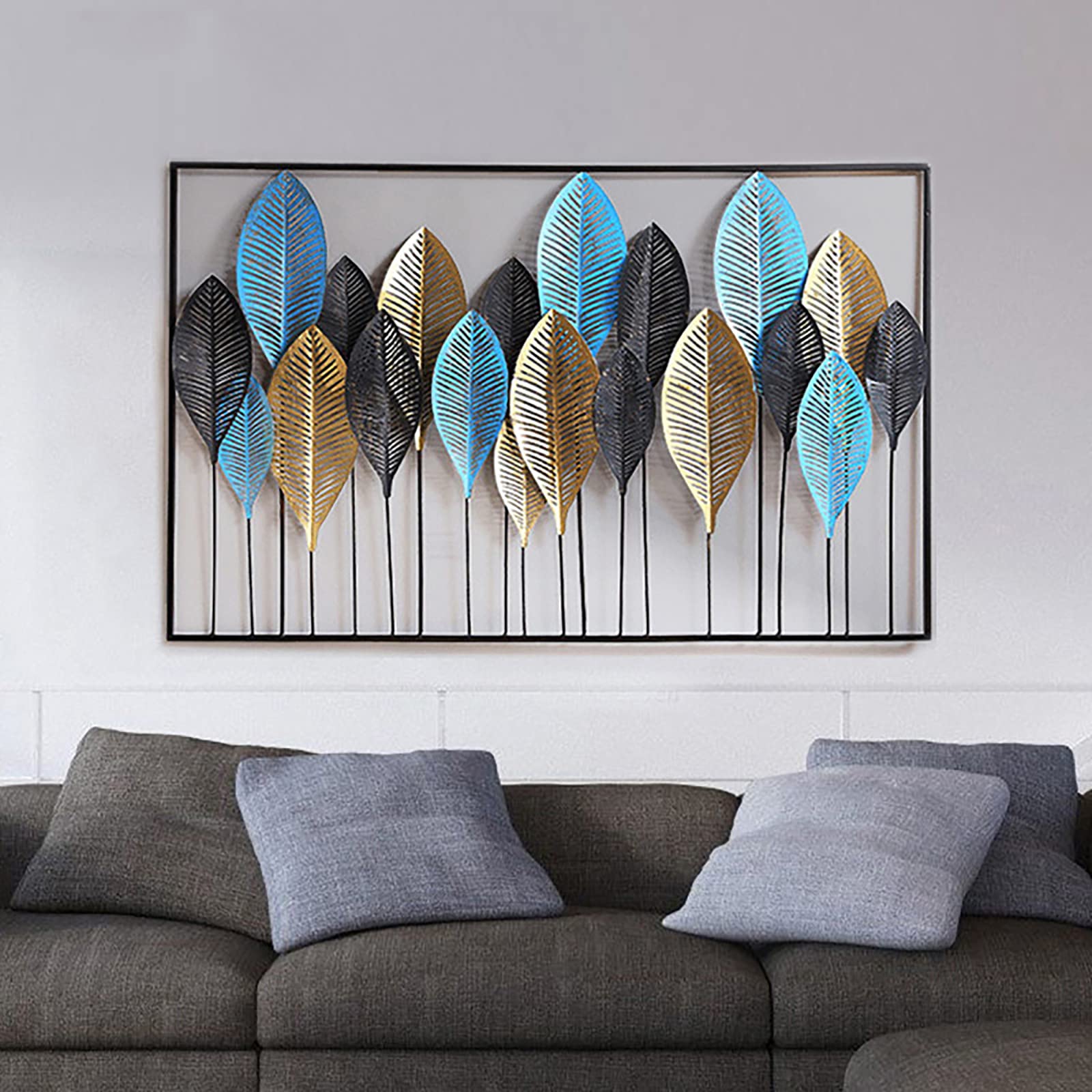 Composizione Di Foglie Stilizzate - Quadro In Metallo, Scultura Da Parete, Realizzato Totalmente A Mano Con Tecniche Artigianali, Per Soggiorno Interno Camera Da Letto Per Esterni(Size:123 x 79CM)