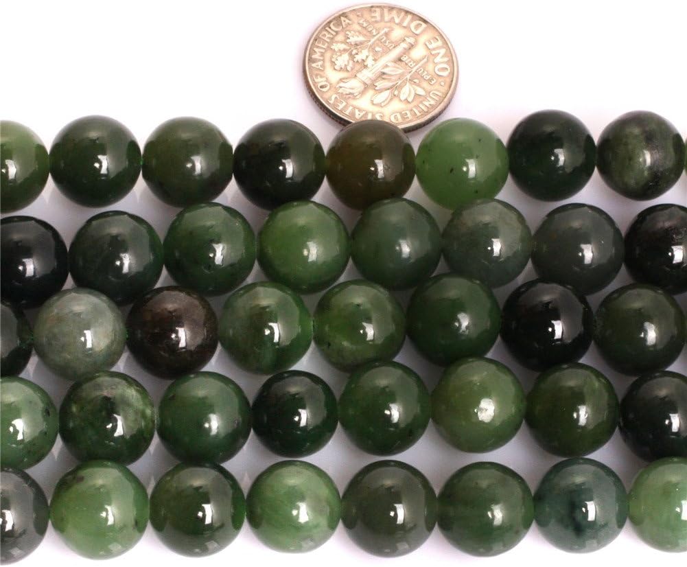 AAA Grade Natural Genuine Gemstone Semi Precious Stone Beads for Jewelry Making 15‘’ (Round Green Canadian Jadeite Jade/10MM)