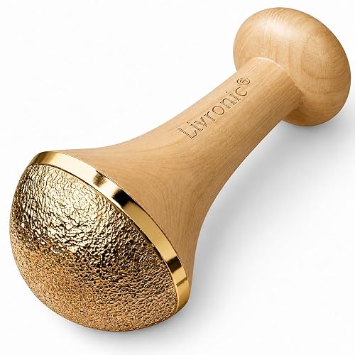 Livronic® Kansa Vati Foot Massager | Kansa wand foot massager with Teak Wood Handle | Ayurvedic Bronze Kasya Vatki / Kansya Bowl (Katori) Vati | Detox, Foot Relaxation & Stress Relief Tool | Swakansa (Large)