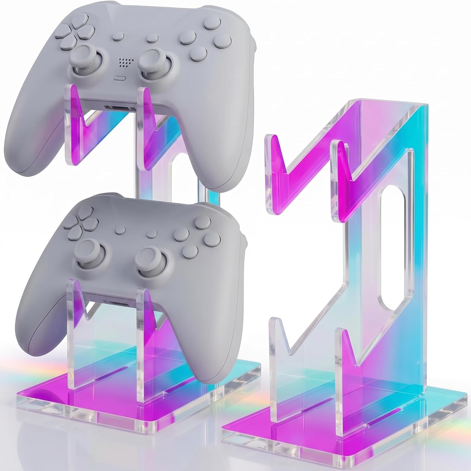Iridescent 2 Pack 2-Tier Controller Holder Display Stand for PS5, Xbox