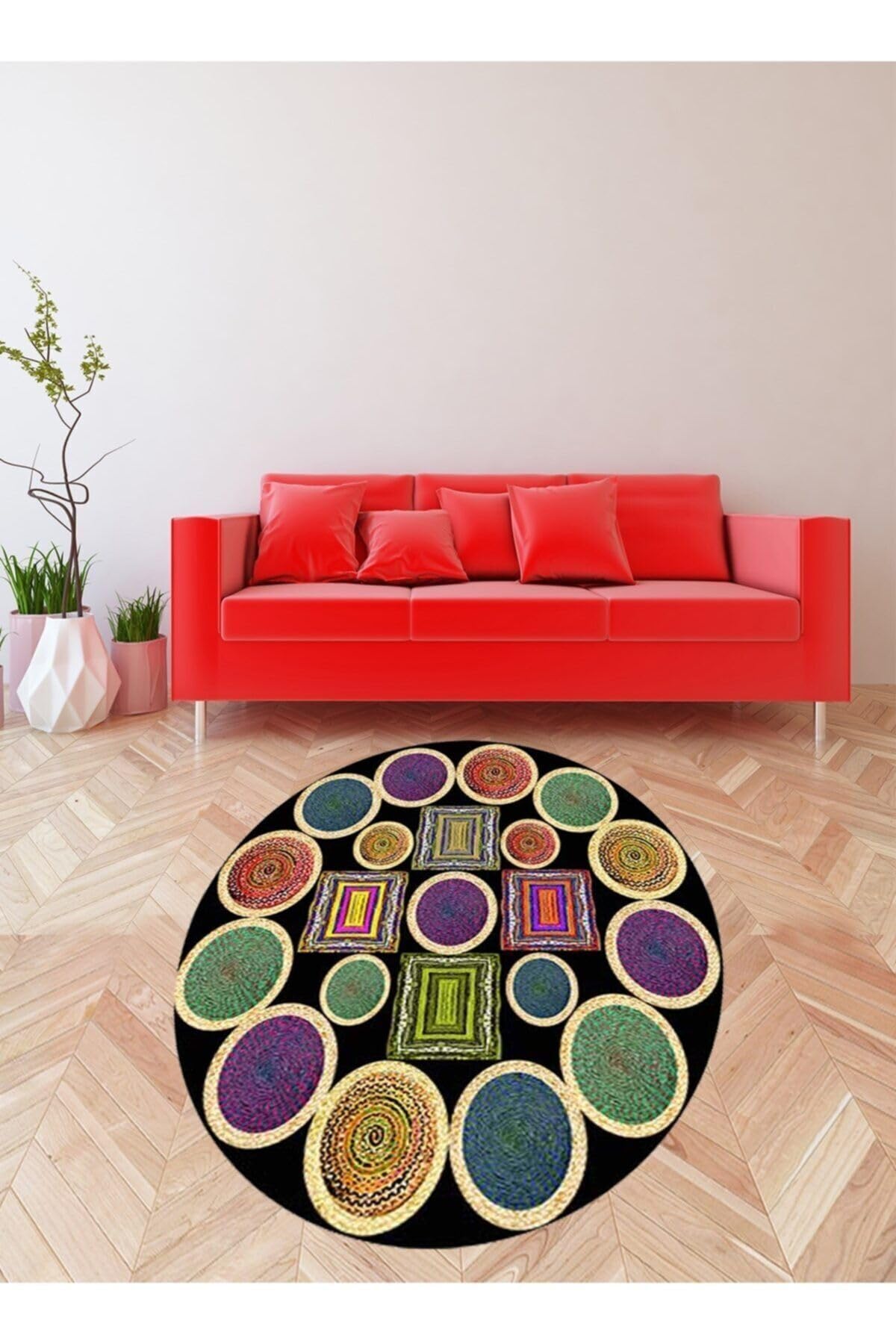 On The Clouds Jüt Hasır Kilim Görünümlü Dijital Baskılı Kaymaz Taban Yıkanabilir Modern Salon Halısı ve Yolluk MEGJ6Y, 160 x 160