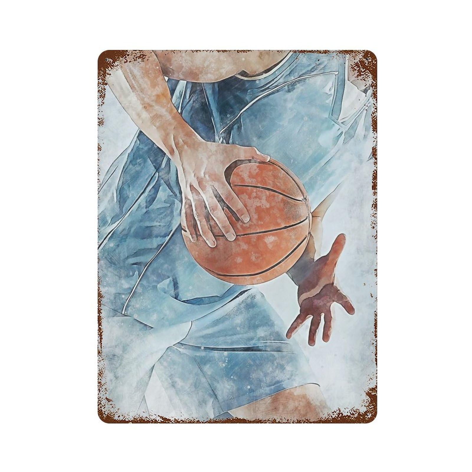 Rust Effect Basketball 3 Rustic Tin Plaque 15.7"x11.8", Classic Wall Plaque for Shed, Workshop And Garage Wall Decor