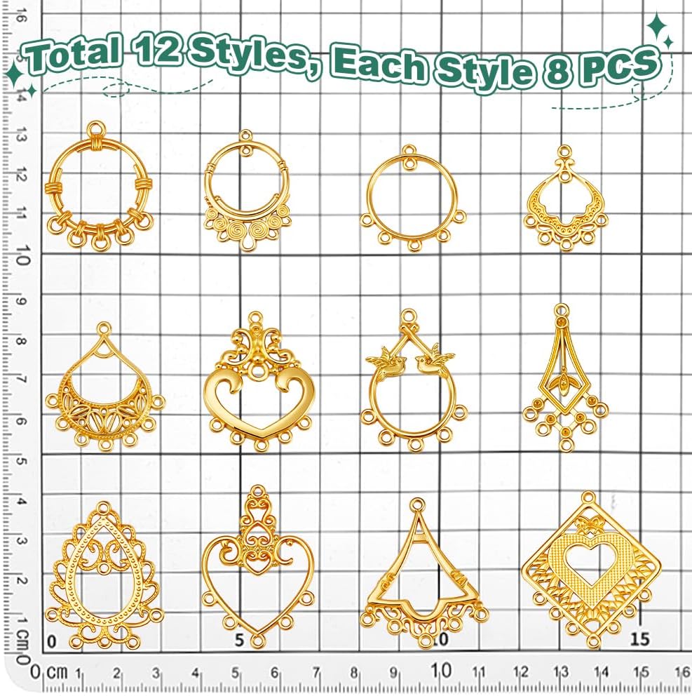 PH PandaHall 96pcs 12 Styles Vintage Hoop Earrings Charms Golden Filigree Chandelier Connector Large Tibetan Flower Dreamcatcher Charm Pendant for Dangle Earrings DIY Jewelry Making Crafting, 1.1~1.7 inch - Image 5