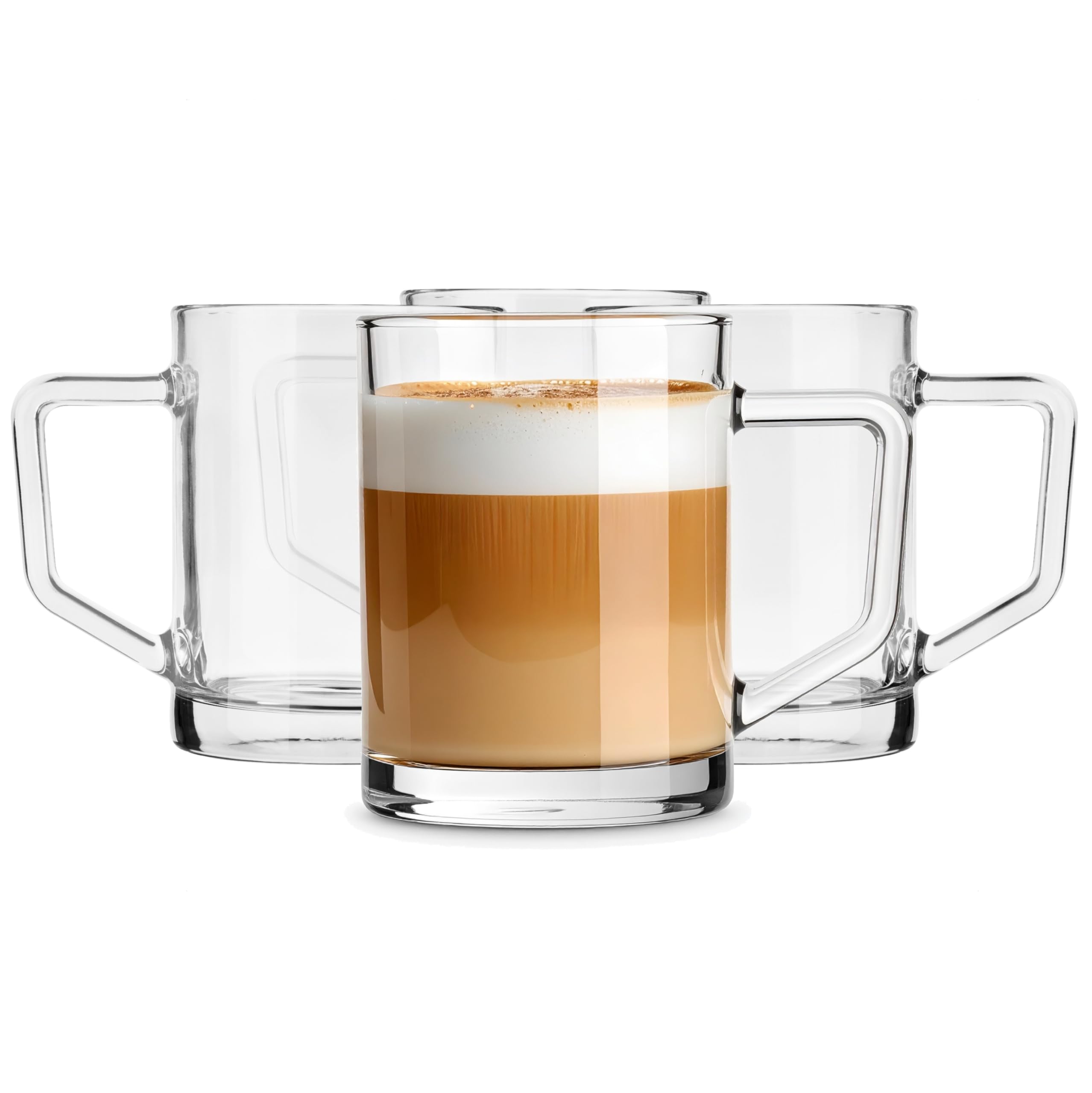 Glasmark KROSNO 1992 Set of 4 Glasses for Cappuccino Latte Tea – Transparent with Handle and Thick Bottom 270 ml