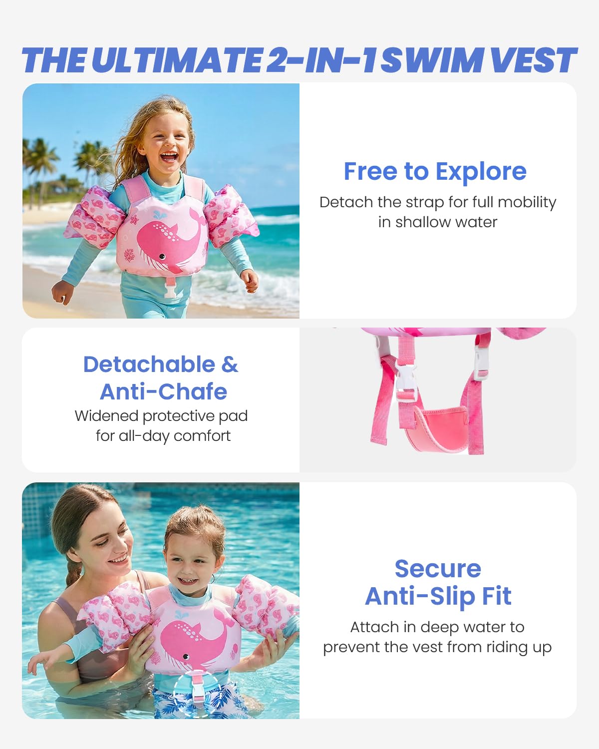 Gogokids Kinder Schwimmweste mit Auftriebs Armbändern, Schwimmhilfe für Kleinkinder mit Verstellbaren Trägern (11-30kg, 1-6 Jahre) | EN13138-1 Zertifiziert für Schwimmunterricht | Für Pool & Strand