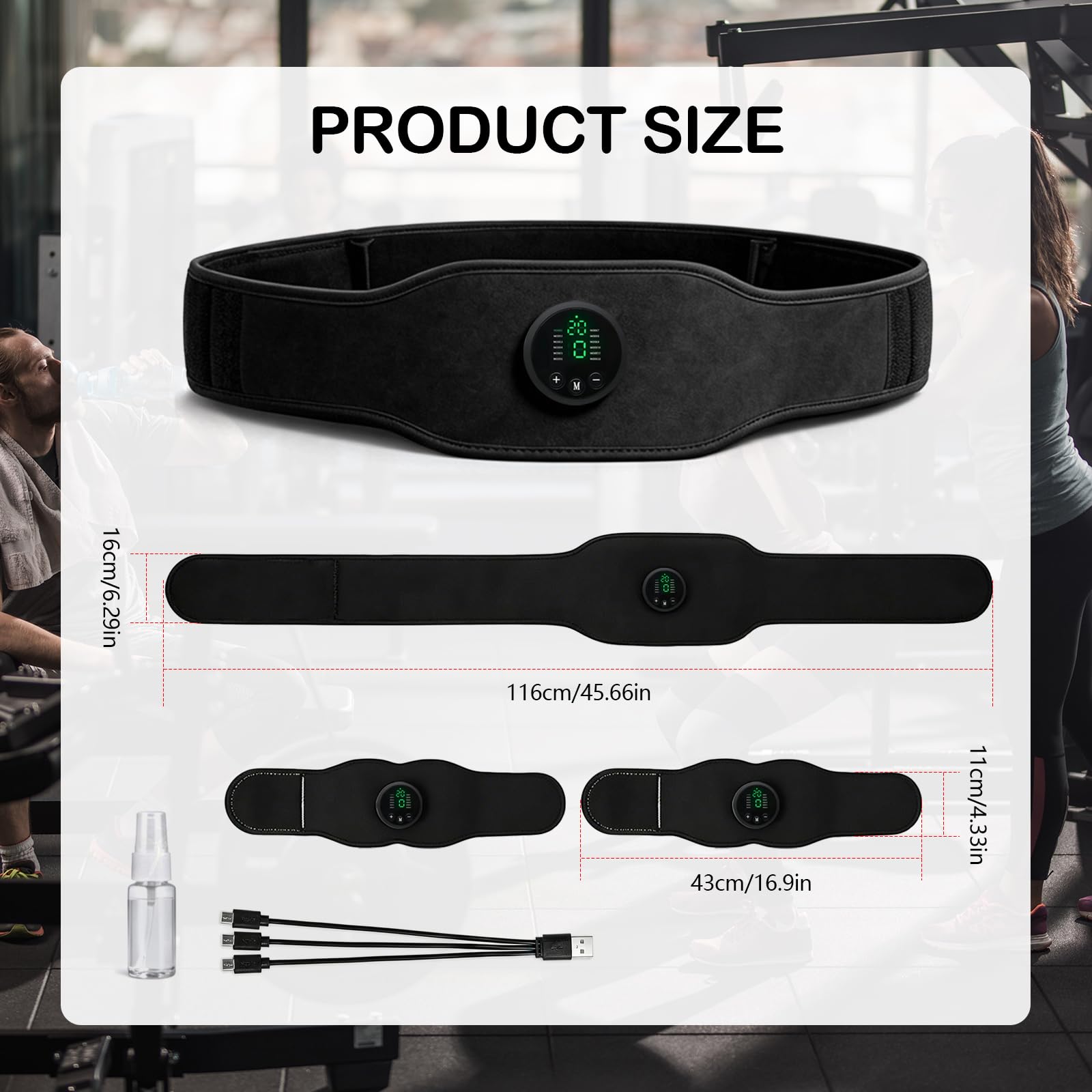 Set di Allenamento EMS Elettrico per Addominali, 3 dispositivi Principali, 2 Pad per Braccia, 1 Cintura, 12 modalità, 19 Livelli di intensità, Unisex, Adatto Anche per Gambe e Schiena