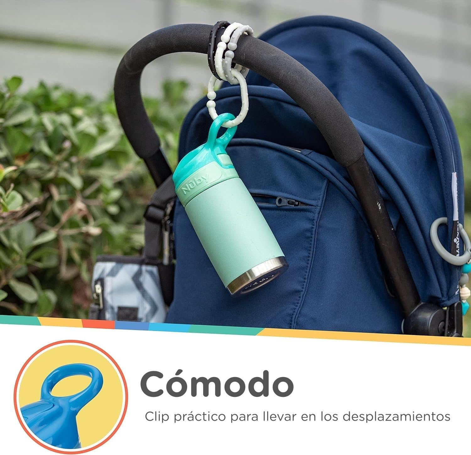 Nuby - Thirsty Kids - Botella Acero Inoxidable Flip-It Reflex para viajes - Vaso Antiderrame Bebe Con Cierre Seguro Y Diseño Térmico - Botella De Viaje Para Niños 10 Onzas - Vaso Bebe Color Turquesa