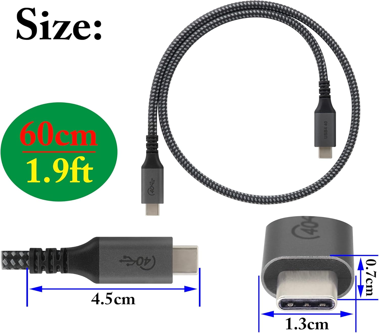 zdyCGTime 20V/5A USB4 Full-Featured Type-c Data Cable,Double Head Type-c Male to Male 4K HD line Monitor Projection General Purpose Thunderbolt 3 20Gbps(0.6m/1Pack) - Image 3