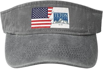 Vintage Flag of Teton County, Wyoming and America Sun Visor Hats for Women Men Cotton Adjustable Sports Empty Top Golf Cap
