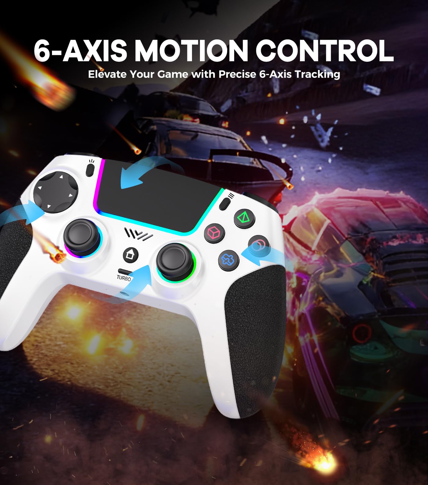 SFGSUP Wireless Controller for PS5/PC/MAC/iOS/Android/Steam Deck, With Hall Effect Joystick&Trigger/8 RGB Lighting/Turbo/Dual Vibration/Programmable/Headset Jack/Touchpad/1500 mAh Battery, White&Black — view 6