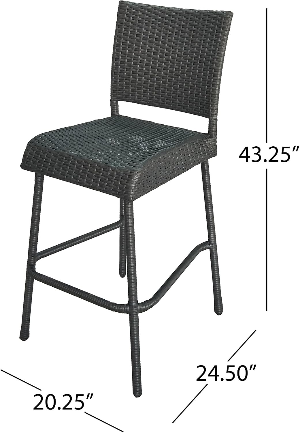 Outdoor Armless Barstools Chair Set of 2,Outdoor All Weather Rattan Wicker Metal Frame, 29.5"Bar-Height Chairs with Backrest and Footrest for Patio Backyard Poolside Balcony (Grey)