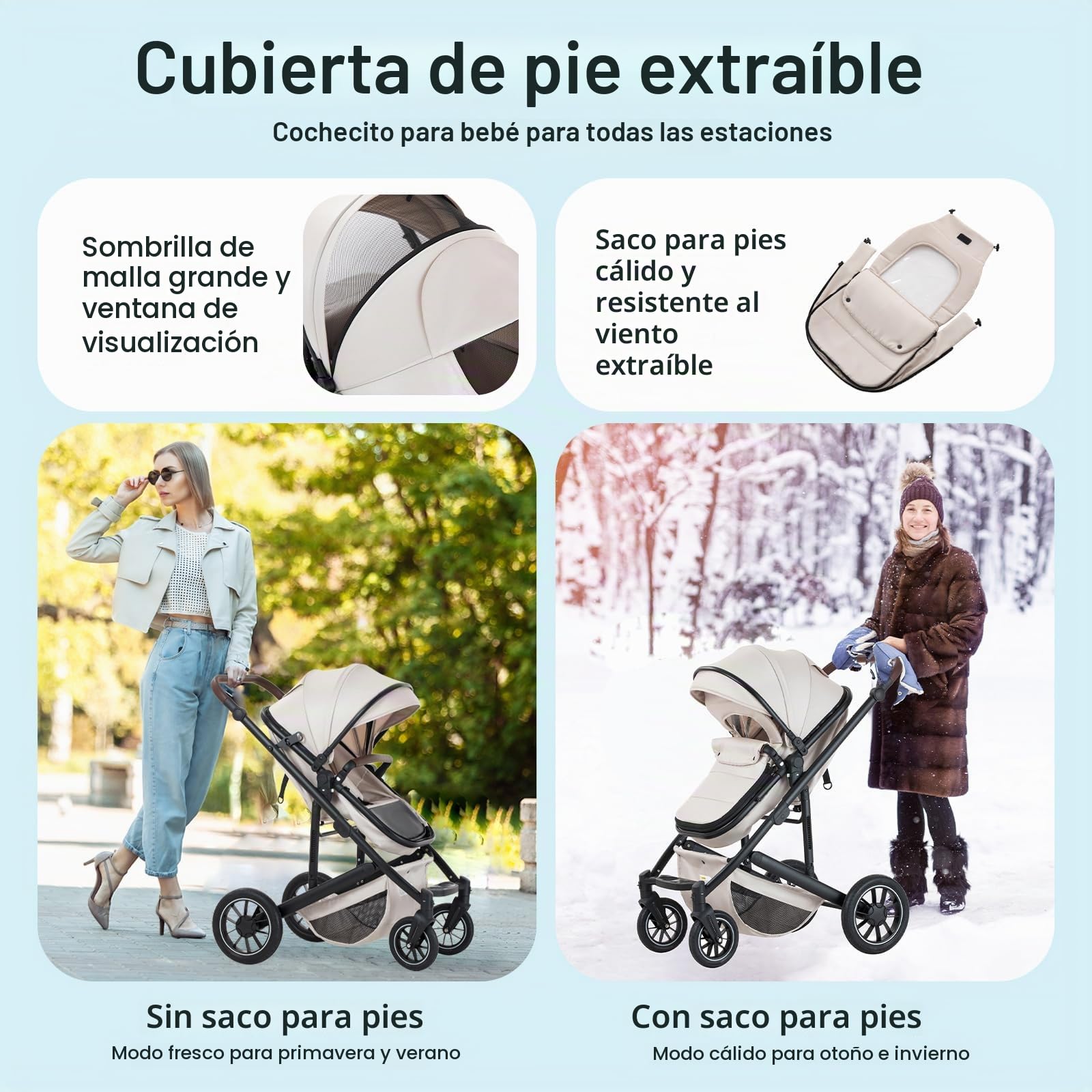 3 en 1 Carrito Bebé, Cochecito Bebe con ECE R129 Asiento de Coche, Cochecito con Mango Ajustable de Altura, Cochecito Carro de Visión alta con Marco de Aluminio (22KG, 0-4 Años)