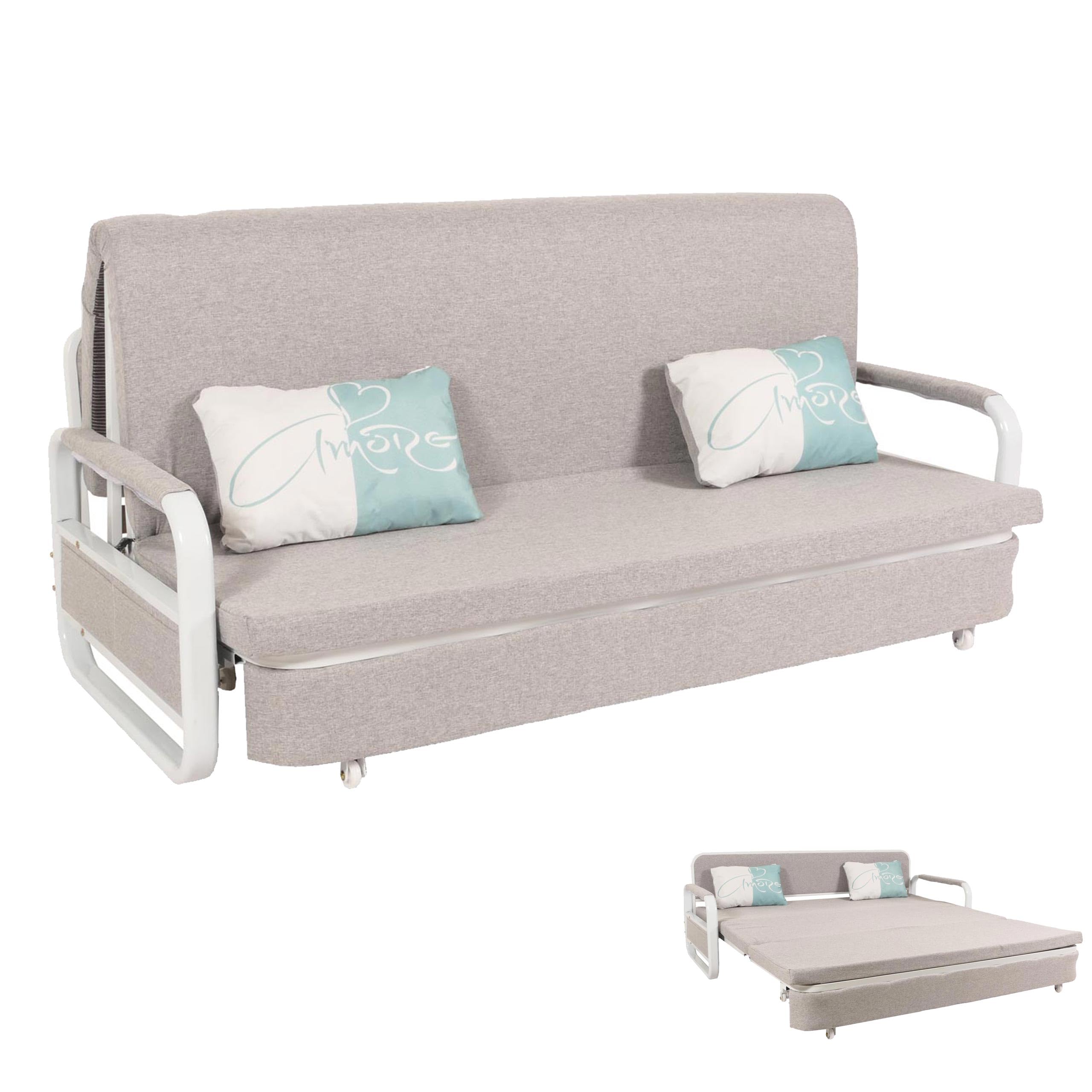 Mendler Sofa z funkcją spania HWC-M83, sofa z funkcją spania kanapa sofa, funkcja spania schowek na pościel powierzchnia do leżenia, 190x185cm - tkanina/tekstylia jasnoszare
