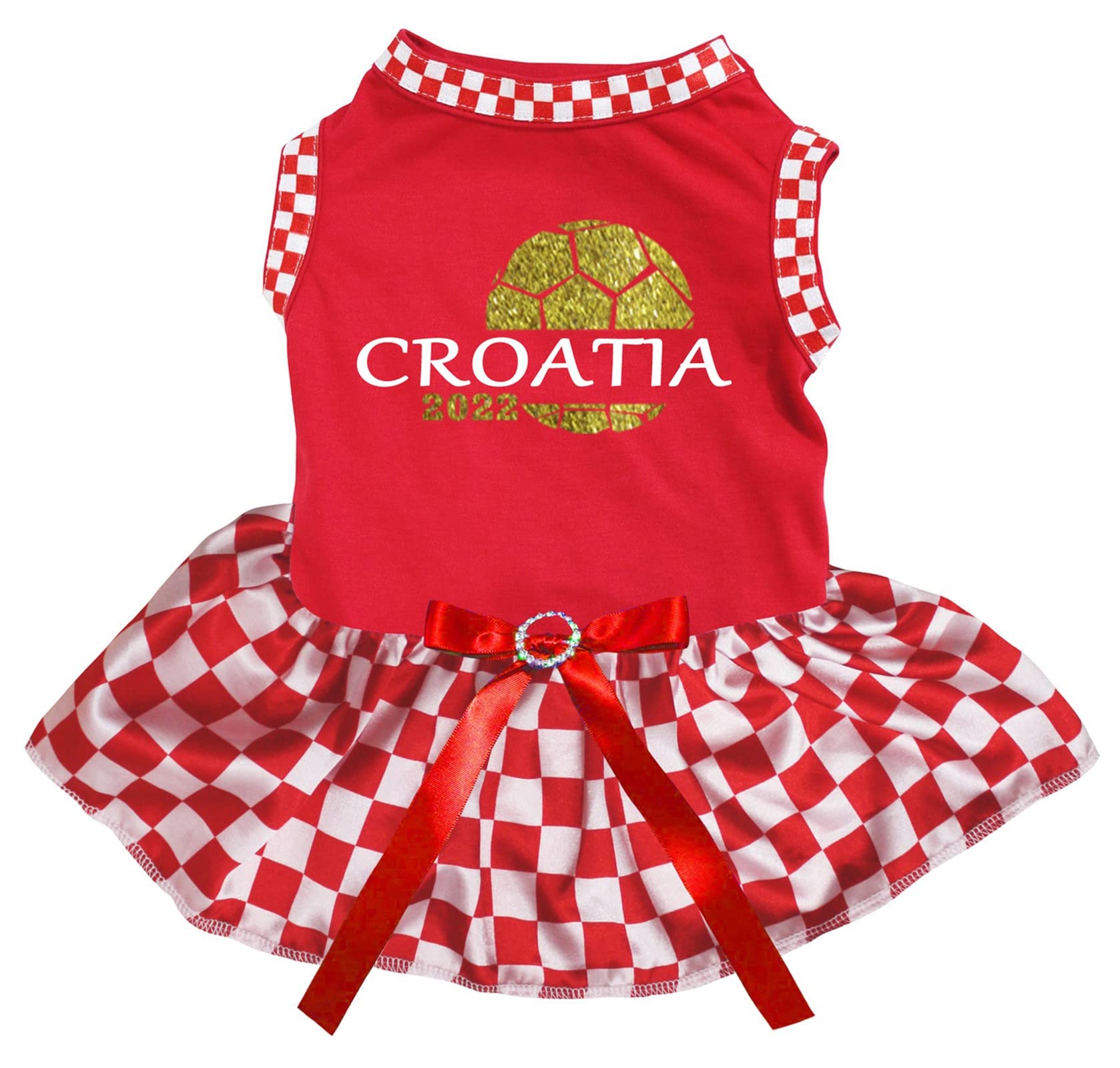 Robe Croatie pour chien XXXL vêtement de match à carreaux rouge pour le salon