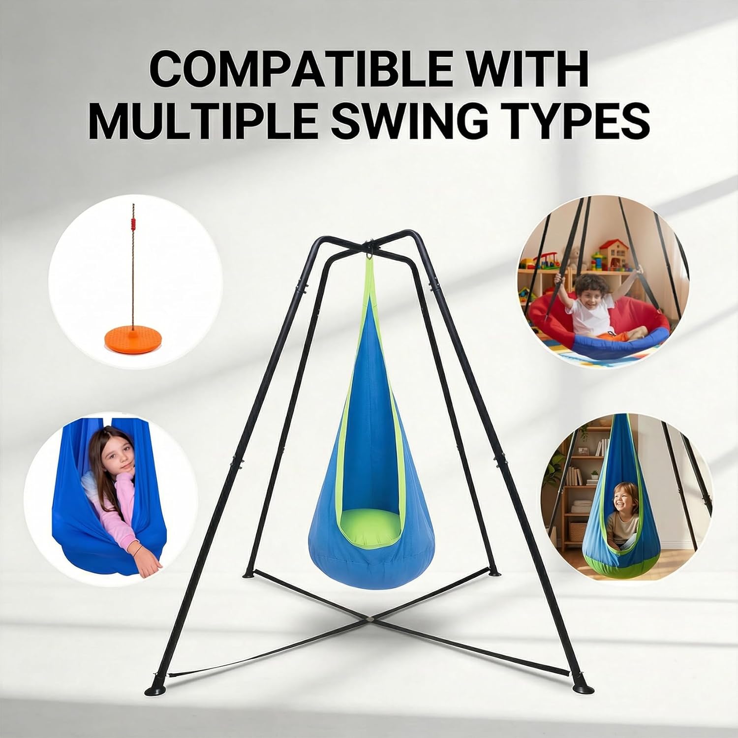 X-Frame Swing Stand for Family, 350 LBS Heavy Duty Indoor Outdoor Swing Frame with Dual-Bolt Reinforced Joints & Double-Layer Anti-Slip Feet, Stable Metal Support Frame (Seat Not Included)