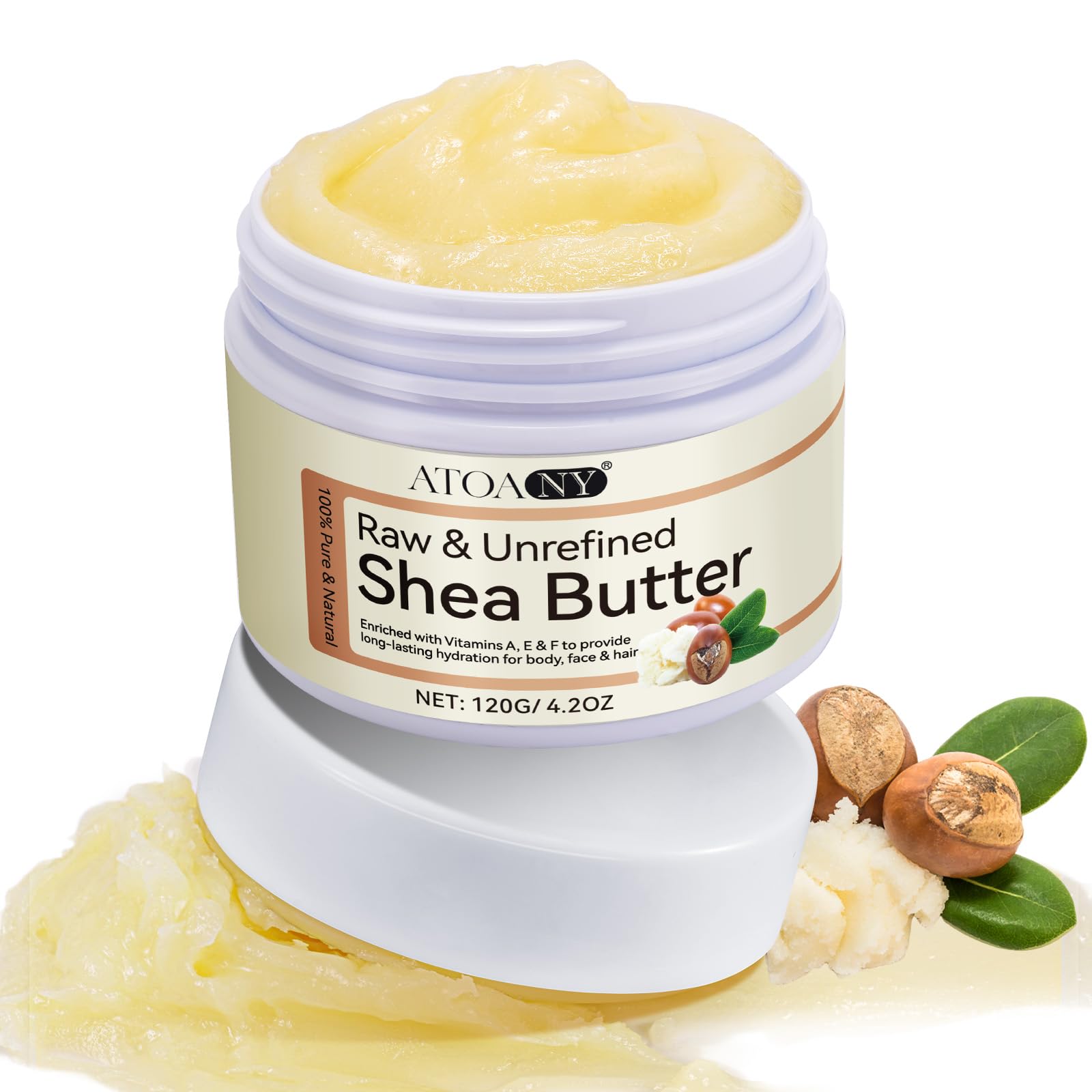 Sheabutter Unraffiniert Bio & Roh - 100% Reine Sheabutter Bio für Kosmetik, Körper & Haare, Natürliche Feuchtigkeitspflege, Vegan für alle Hauttypen 120g