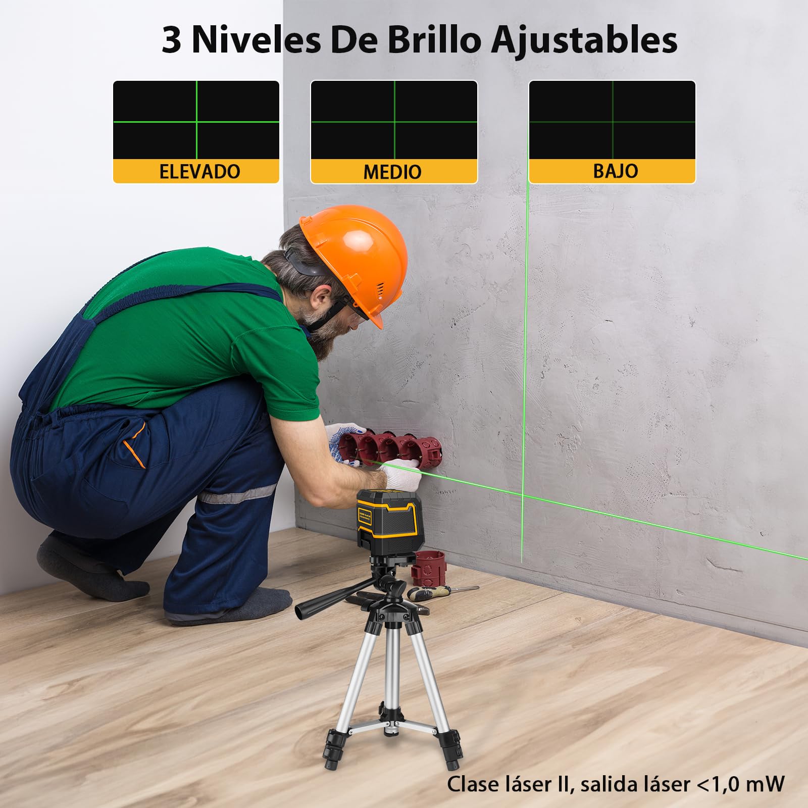 Nivel Laser Autonivelante con Tripode,ASOBRIS Nivel Láser Verde Líneas Cruzadas Horizontales y Verticales,Laser Level pare Colgar Cuadros Construcción Uso Interior Exterior (amarillo)