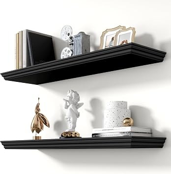 36 Inch Floating Shelves for Wall, 9.3"D Crown Molding Wood Display Shelf