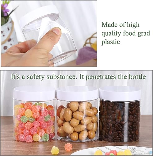 Miniatura 6 de Paquete de 24 tarros de plástico de 8 onzas con tapas blancas, herméticos, transparentes y de boca ancha, tarros de almacenamiento de limo para