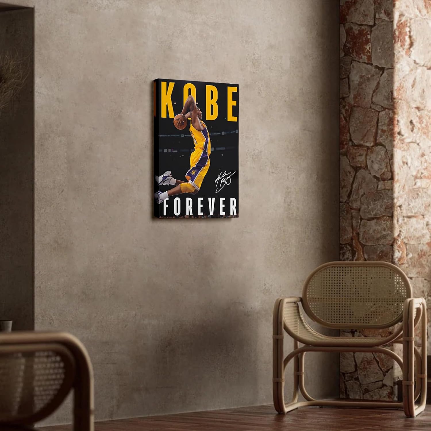 Kobe Bryant Canvas Wall Art Forever Dunk Tribute, Basketball Legend Artwork Poster, Iconic Lakers #24 Dunk Moment Oil Painting, Inspiring Home Decor for Sports Fans and Game Room, Framed 11x14inch
