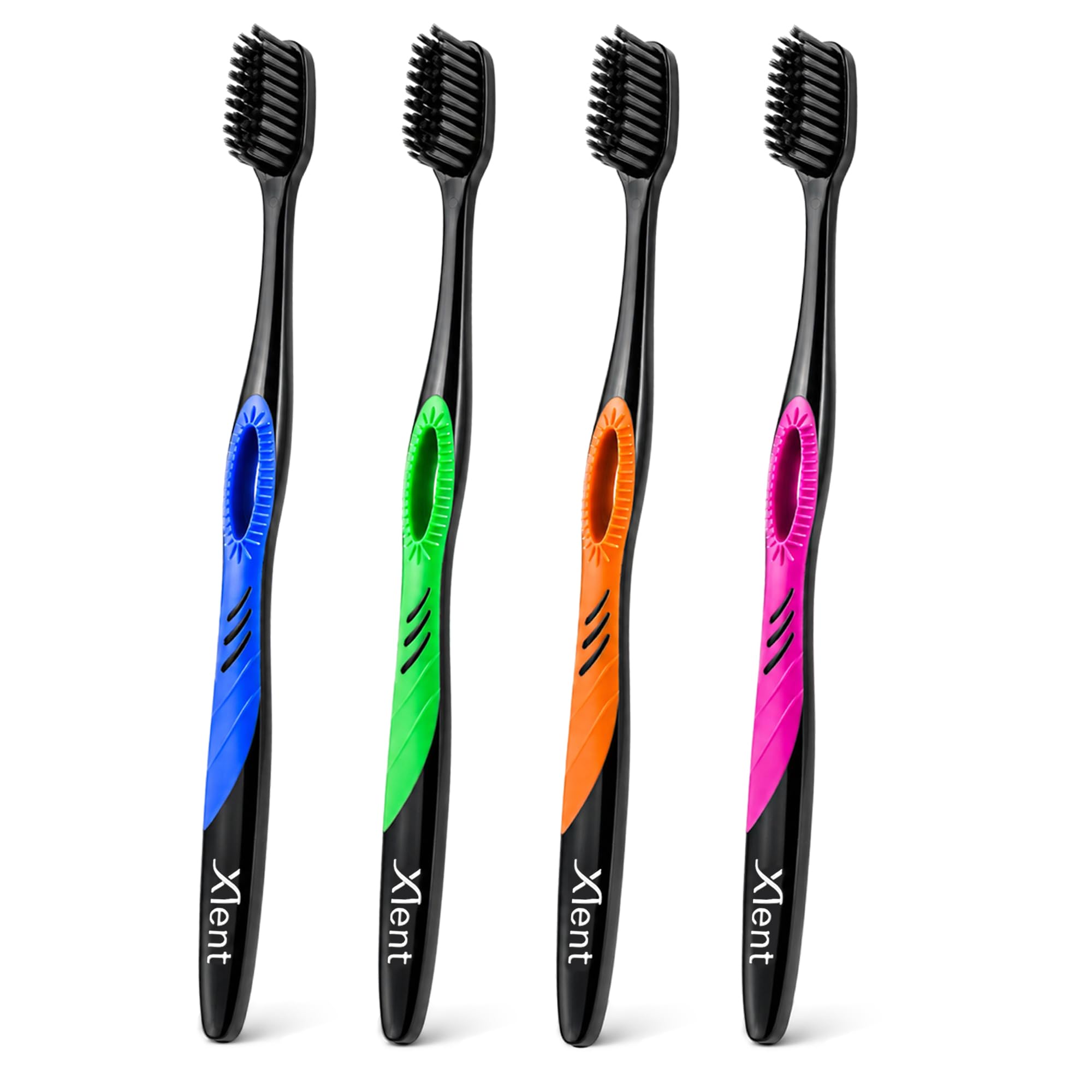 Xlent Dental Szczoteczka do zębów z węglem aktywnym - Xtreme (ekstremalna) miękkie ultracienkie zwężane włosie kompaktowa głowica i smukła konstrukcja - (4 sztuki)