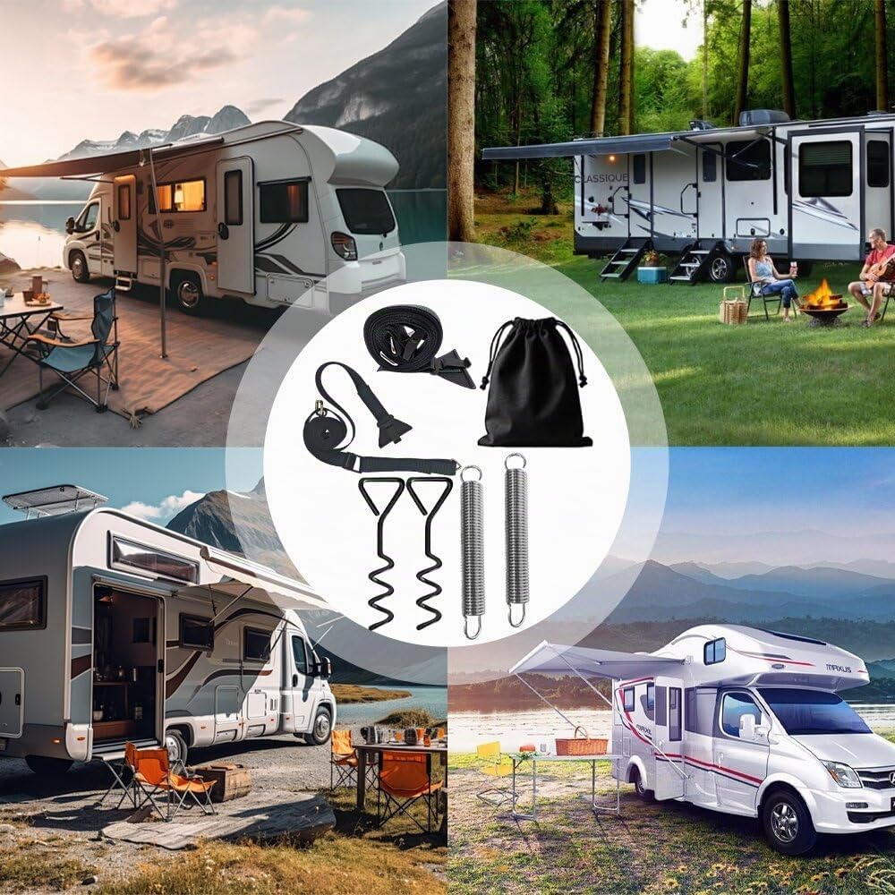 PASLFC Store tempête pour camping-car, sangle de protection contre les tempêtes, kit de fixation latérale pour la plupart des camping-cars et caravanes