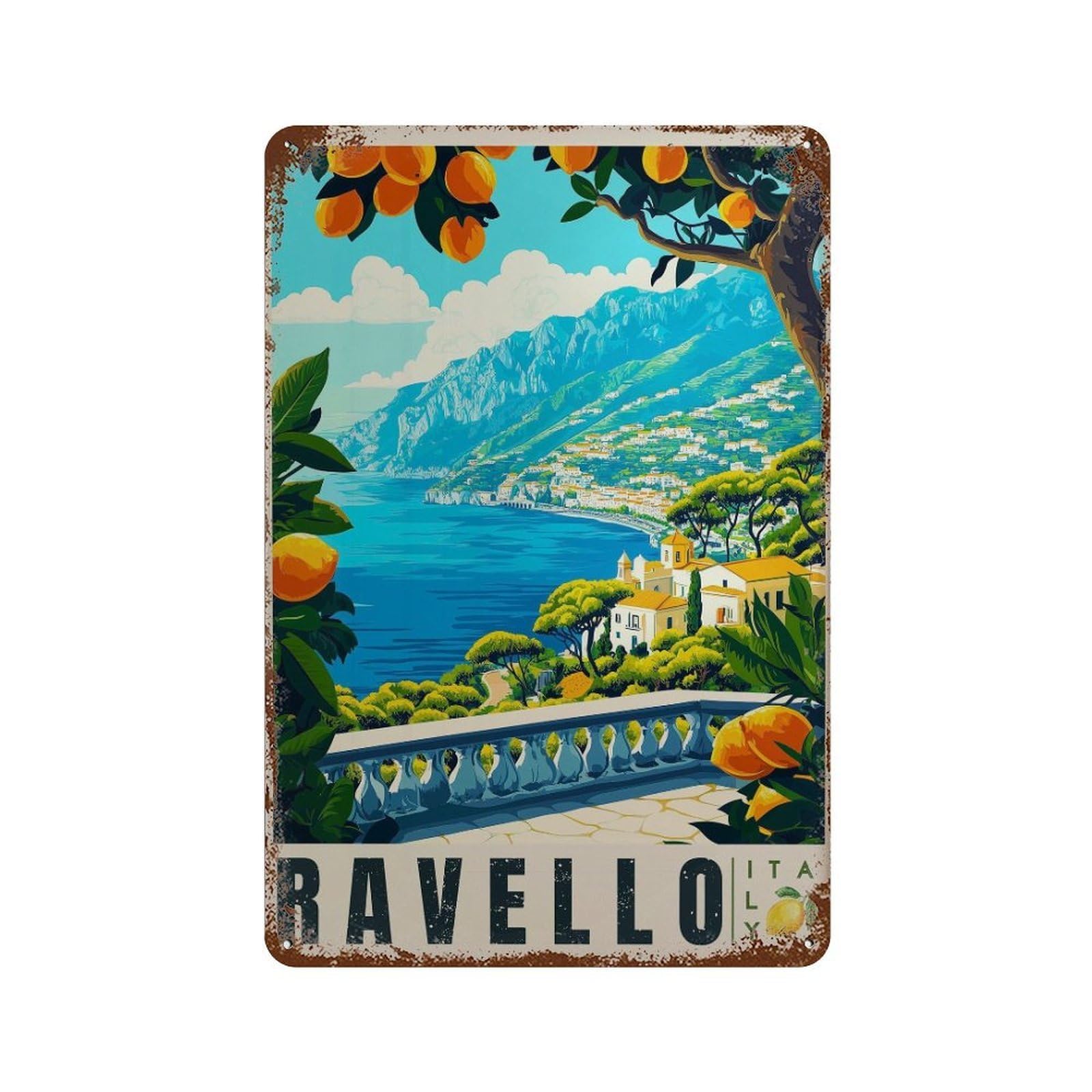 xiaoxiaoshen Ravello Italy Travel Amalfi Coast (2) Wall Decor Art Metal Tin Poster Modern Home Decor Art Home Bar Shop Decorations Vintage Sign 30x20cm
