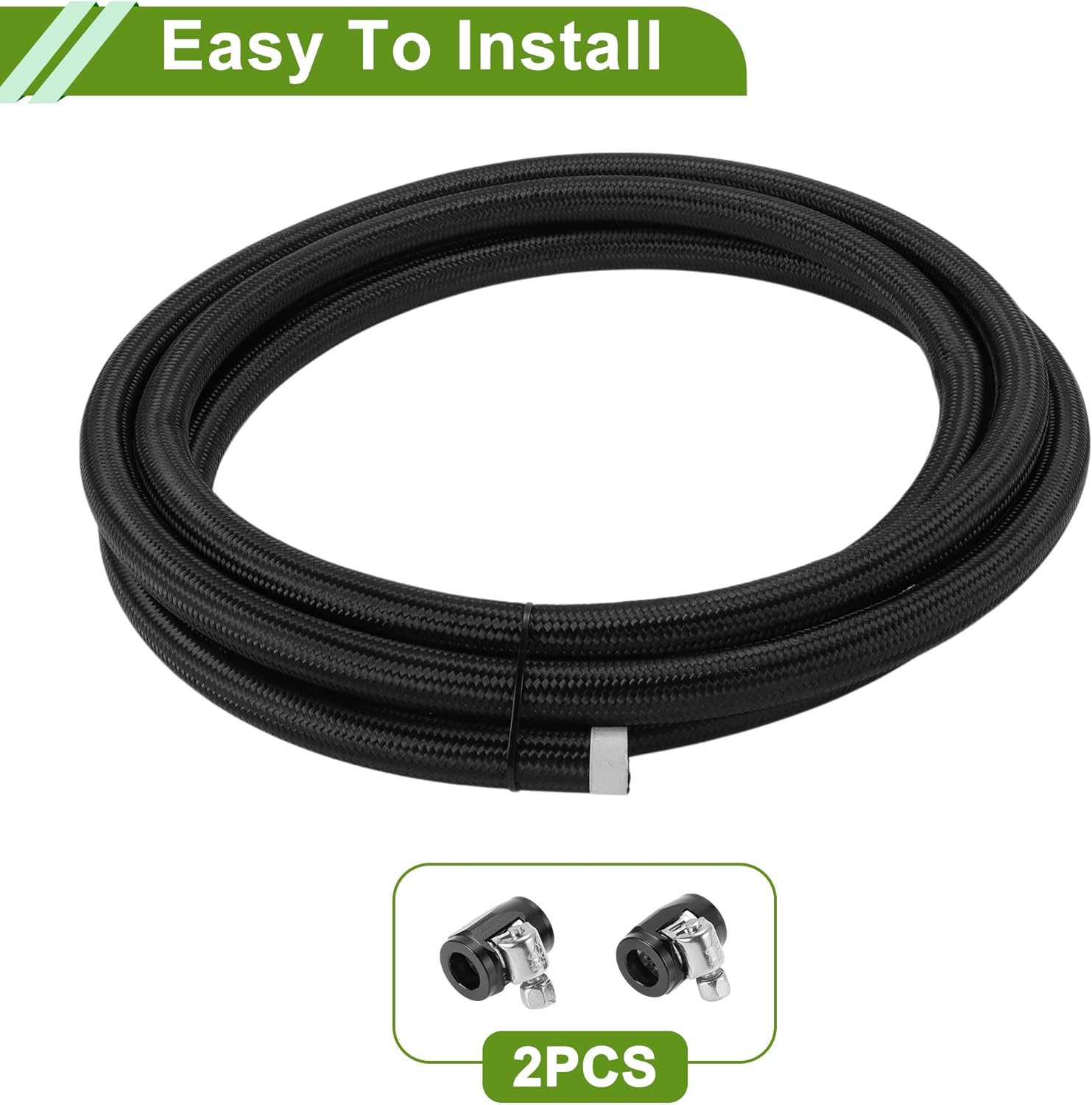 AN-12 Fuel Line Kit 16.01FT Vacuum Hose Automotive Fuel Hose with 2 Pcs Black Clamps 1 Set