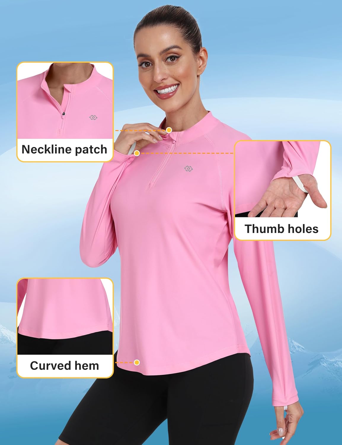 MoFiz Women's Golf Polo Shirts Long Sleeve 1/4 Zip UPF 50+ UV Sun Protection Quick Dry Workout Hiking Athletic Tops