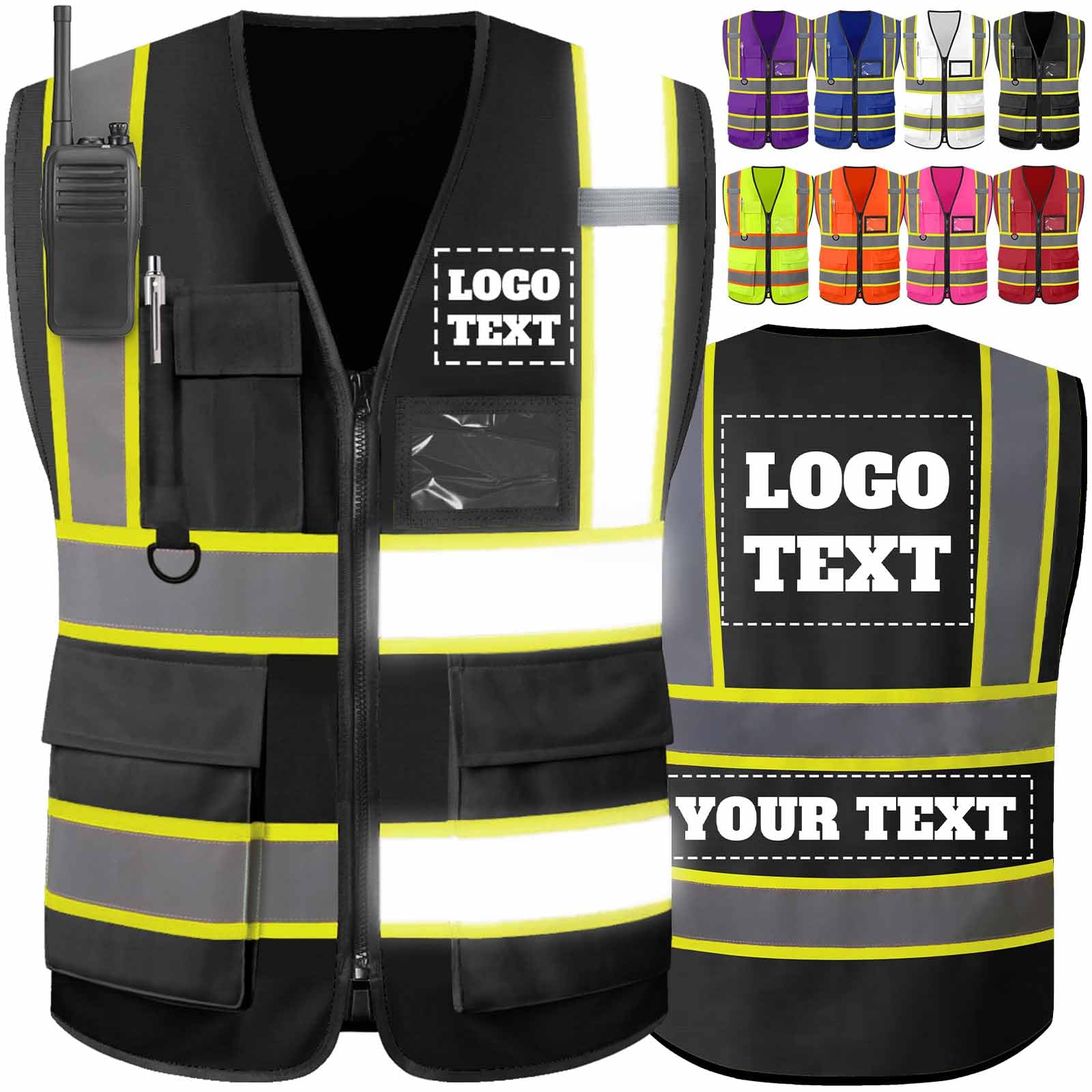 Custom Safety Vest High Visibility Reflective Personalised Logo Vests with Pockets Hi Vis Men Women 2 Two Tone Construction Work