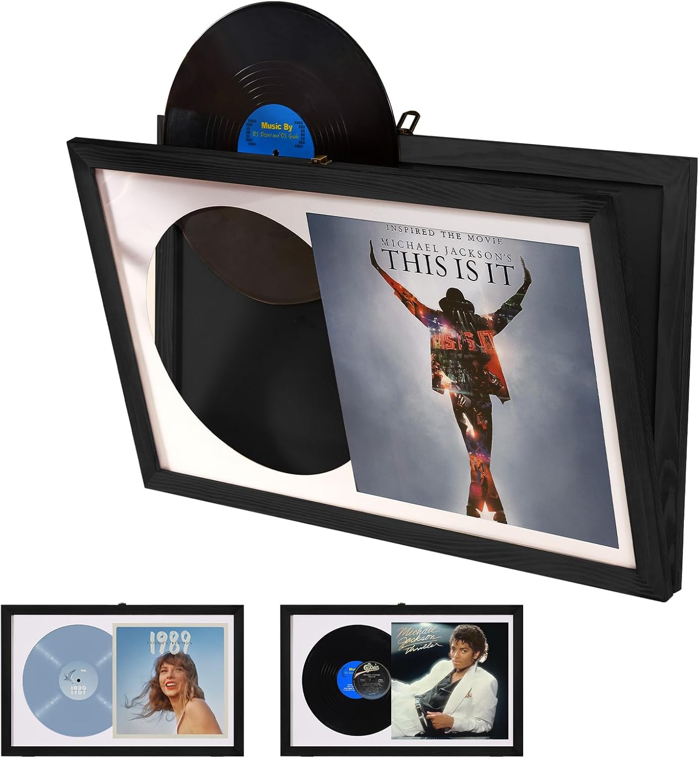 Vinyl Record Frame for the Wall, 2 Pack Wall-Mounted Vinyl Record Display Frame, Album Frames for 15x24 Inch LP Album Cover, Black