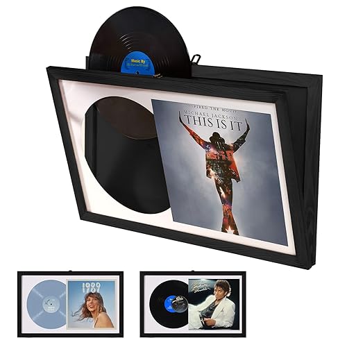 BNING Vinyl Record Frame for the Wall, 2 Pack Wall-Mounted Vinyl Record Display Frame, Album Frames for 15x24 Inch LP Album Cover, Black