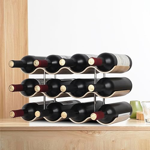 Miniatura 2 de Bellglee Estantes de vino para 12 botellas, para encimera, soporte de madera de 3 niveles, almacenamiento de vino independiente para organizador de