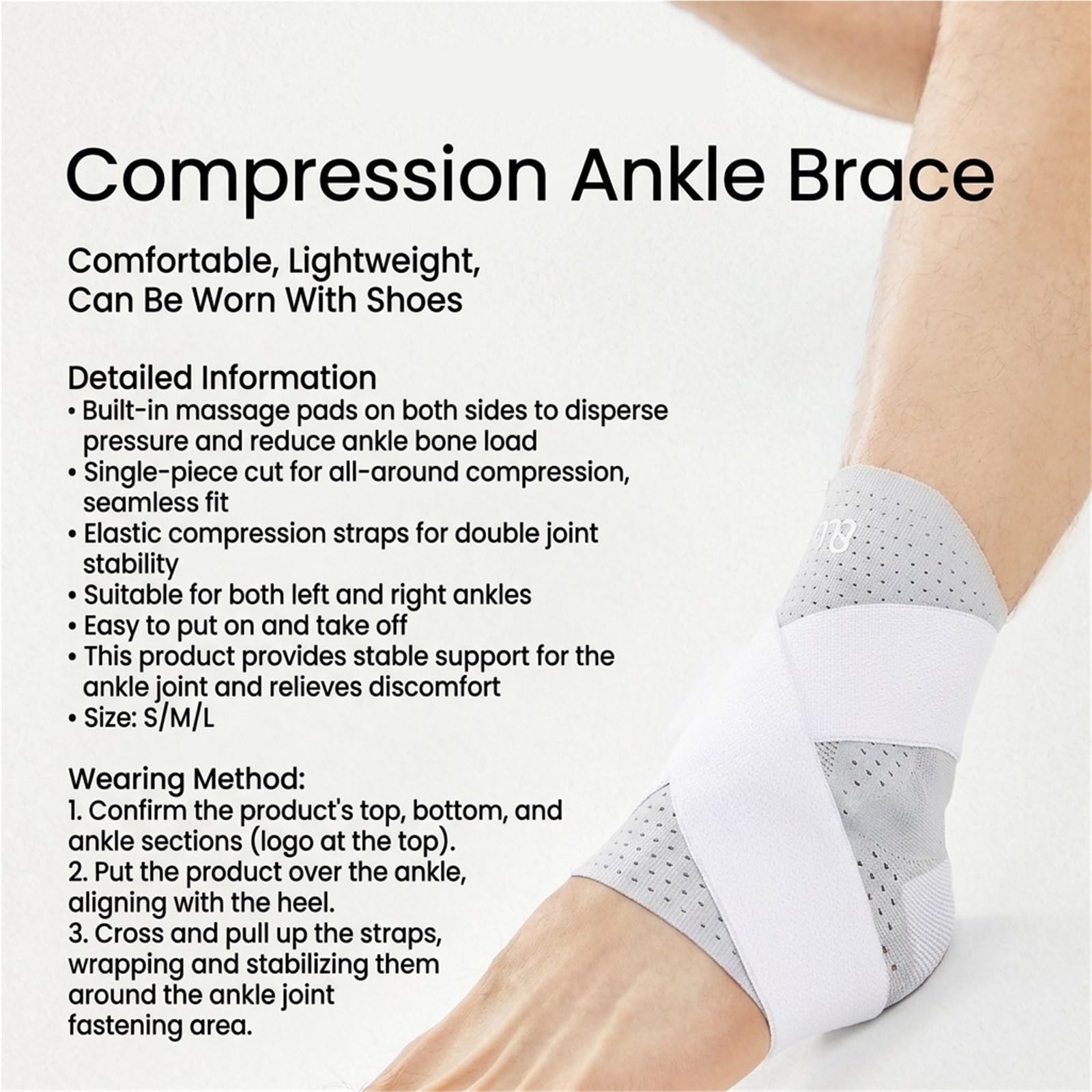 Generisch Kompressions-Sprunggelenkbandage, mit atmungsaktivem Stoff, für Sport und tägliches Gehen, Modell CJDW1050 (M)