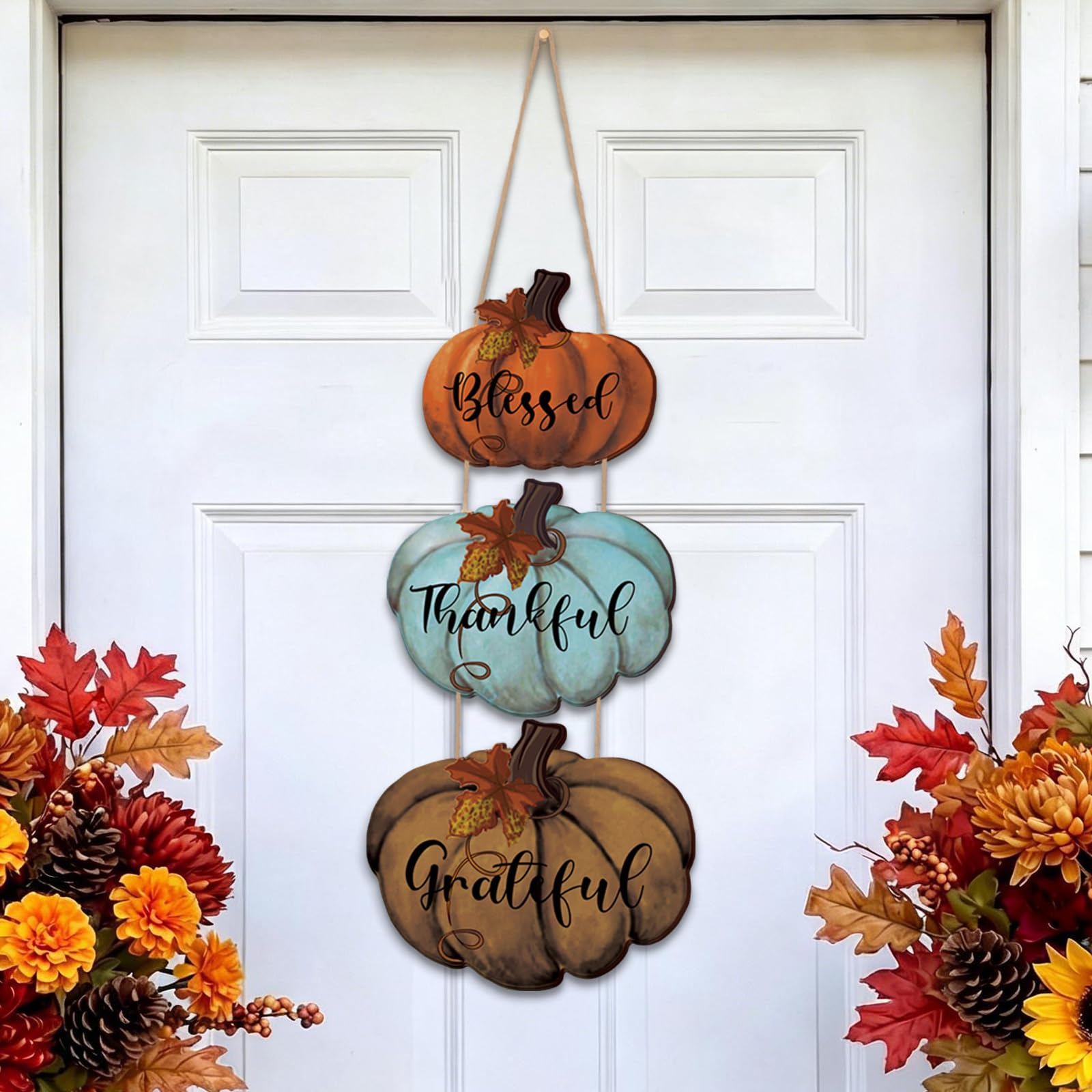 Lineshading Fall Thanksgiving Decorations Pumpkin Hanging Decor Fall Thanksgiving Front Door Wooden Front Door Decorations for Porch Wall Indoor Home Decor