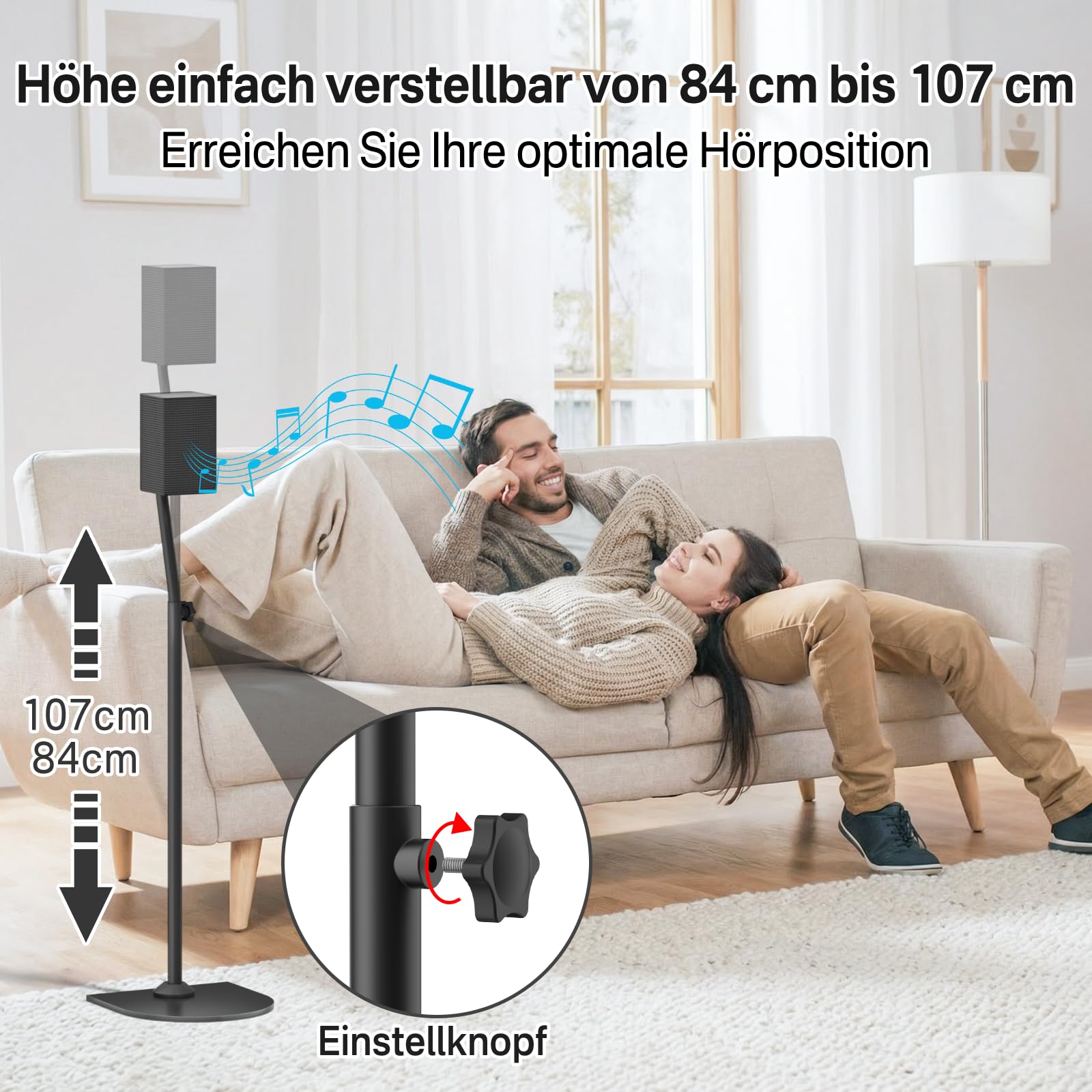 Soporte de Altavoz Regulable en Altura para Altavoces Traseros para Samsung con Soporte de Pared – Extensible de 84 cm a 107 cm para Soporte de Altavoz para Samsung con gestión de Cables, Pareja