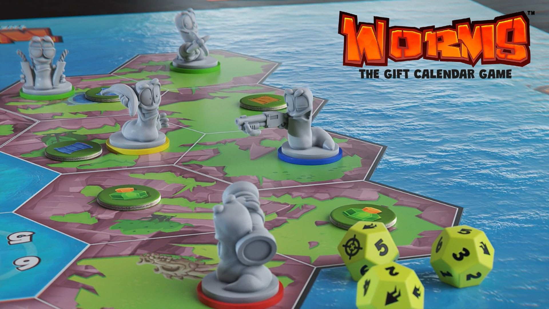 mantic | Worms : The Board Game Calendrier de l'Avent | Jeu de société de 24 jours à construire | Comprend des figurines de vers, un terrain, des dés et des jetons | Mayhem familial amusant pour 2 à 4