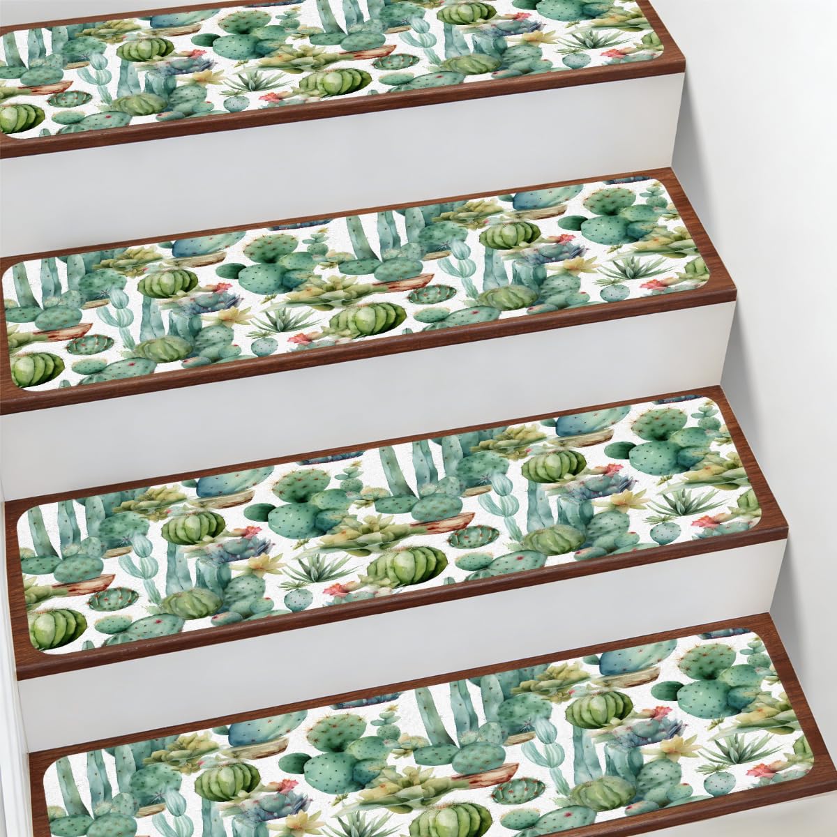 Alfombras para escaleras de 7.8x30" Mexpekil con diseño de cactus