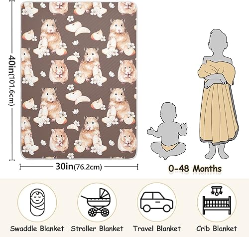 Miniatura 3 de Ollabaky Manta de algodón con diseño de hámster para niños y niñas, manta de algodón para cuna, cochecito o guardería, manta de recepción unisex de