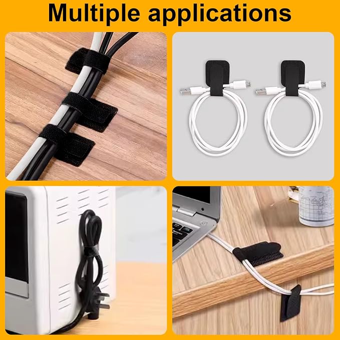 100 piezas de cintas de gancho y bucle para cables negras miniatura 7