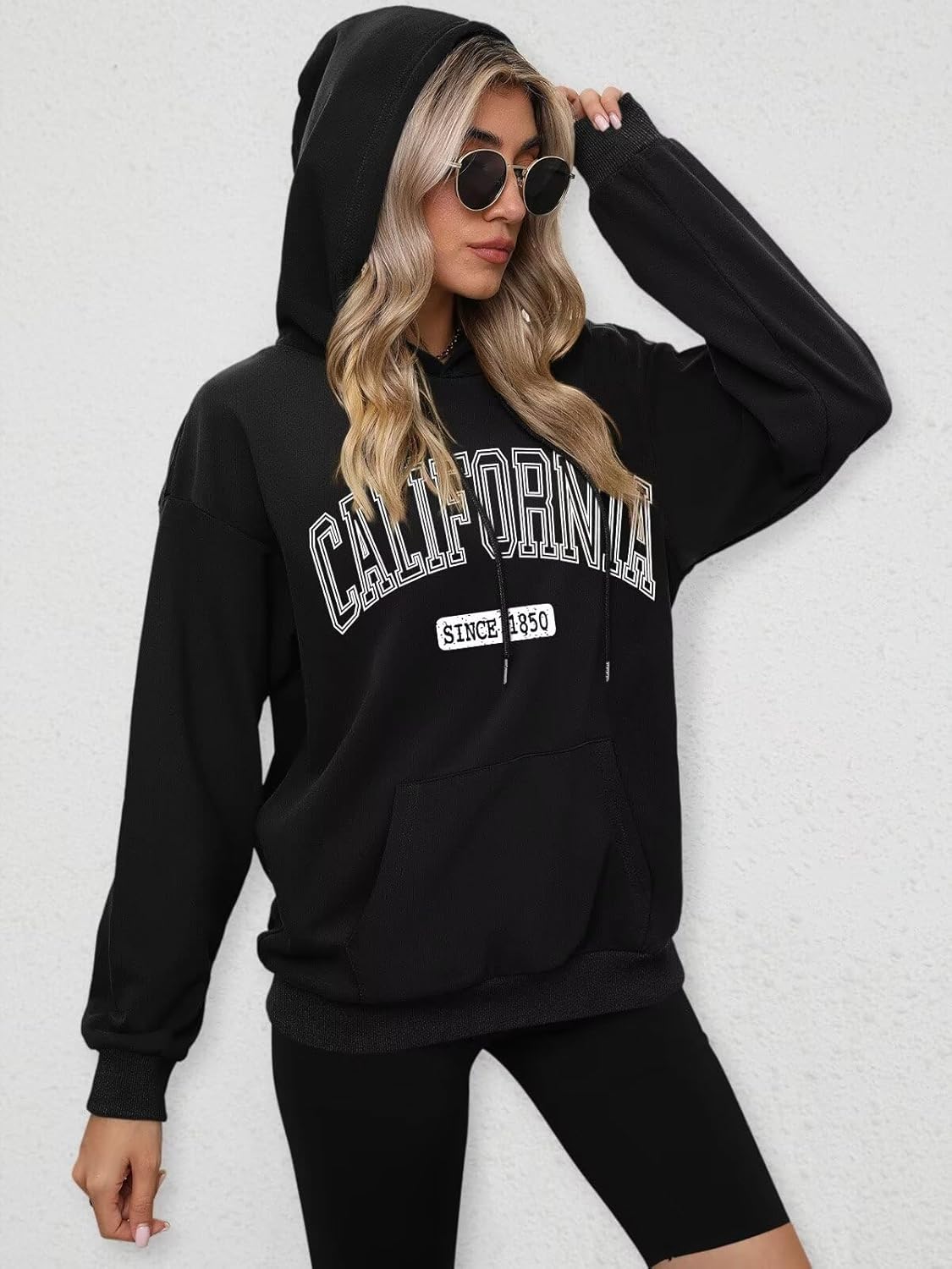 ORANDESIGNE Letter Graphic Print Hoodies for Women Oversized Long Sleeve Casual Drawstring Fall Pullover Sweatshirt Tops - Image 4