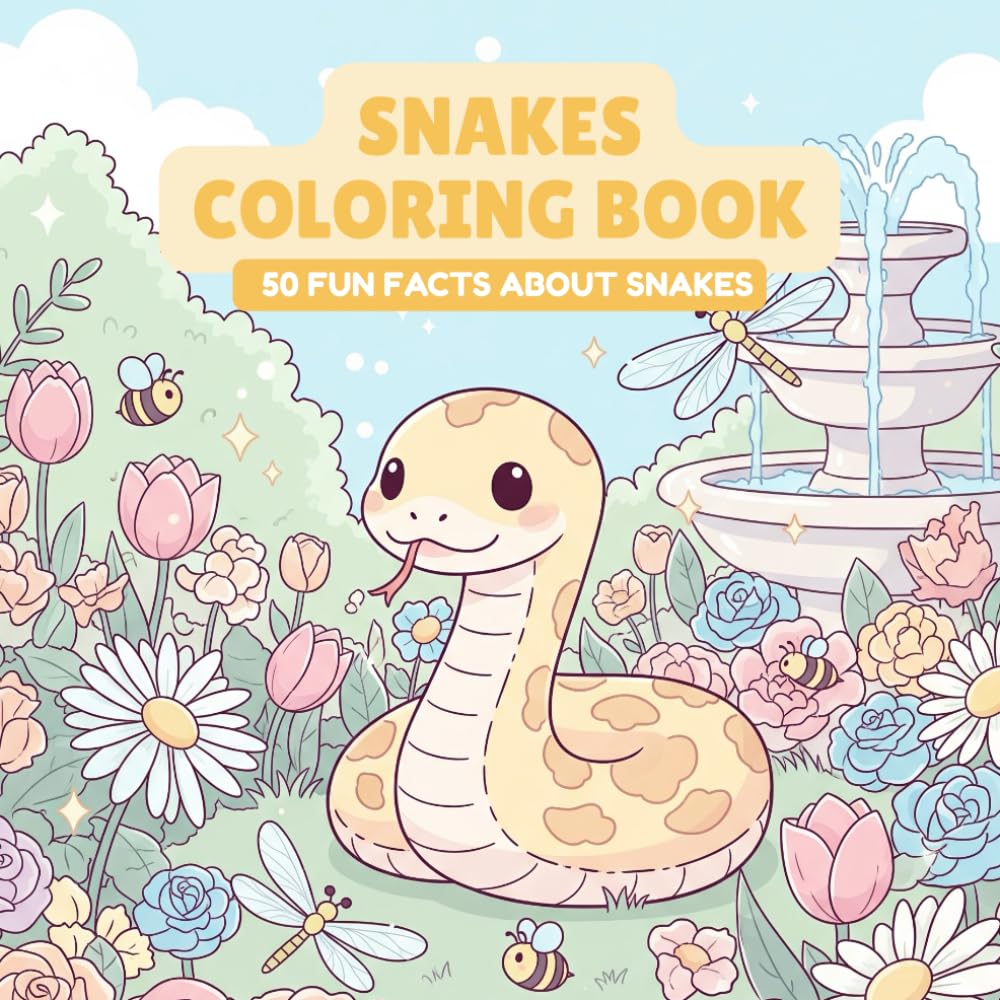 Snakes Coloring Book With Fun Facts: 50 Pages of Cute Snakes to Color – Animal Book for Kids and adults – Gift for Snake Lovers, Reptile Fans, and
