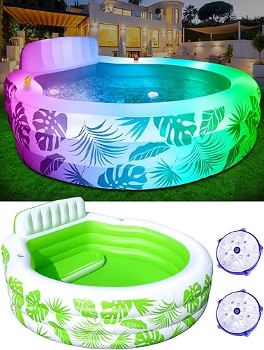 Piscina inflable con luces de piscina, piscinas inflables gruesas de gran tamaño con asiento, piscinas inflables para audlts, 88 x 83 x 22 pulgadas
