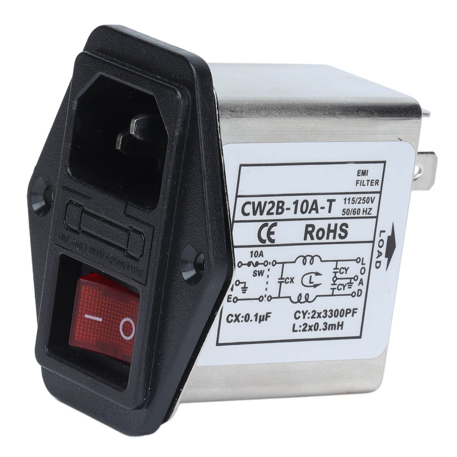 Régulateur de Ligne monophasé CW2B-10A-T, Filtre EMI, Filtre d'alimentation AC115/250V 50/60Hz, Version Bouton Rouge
