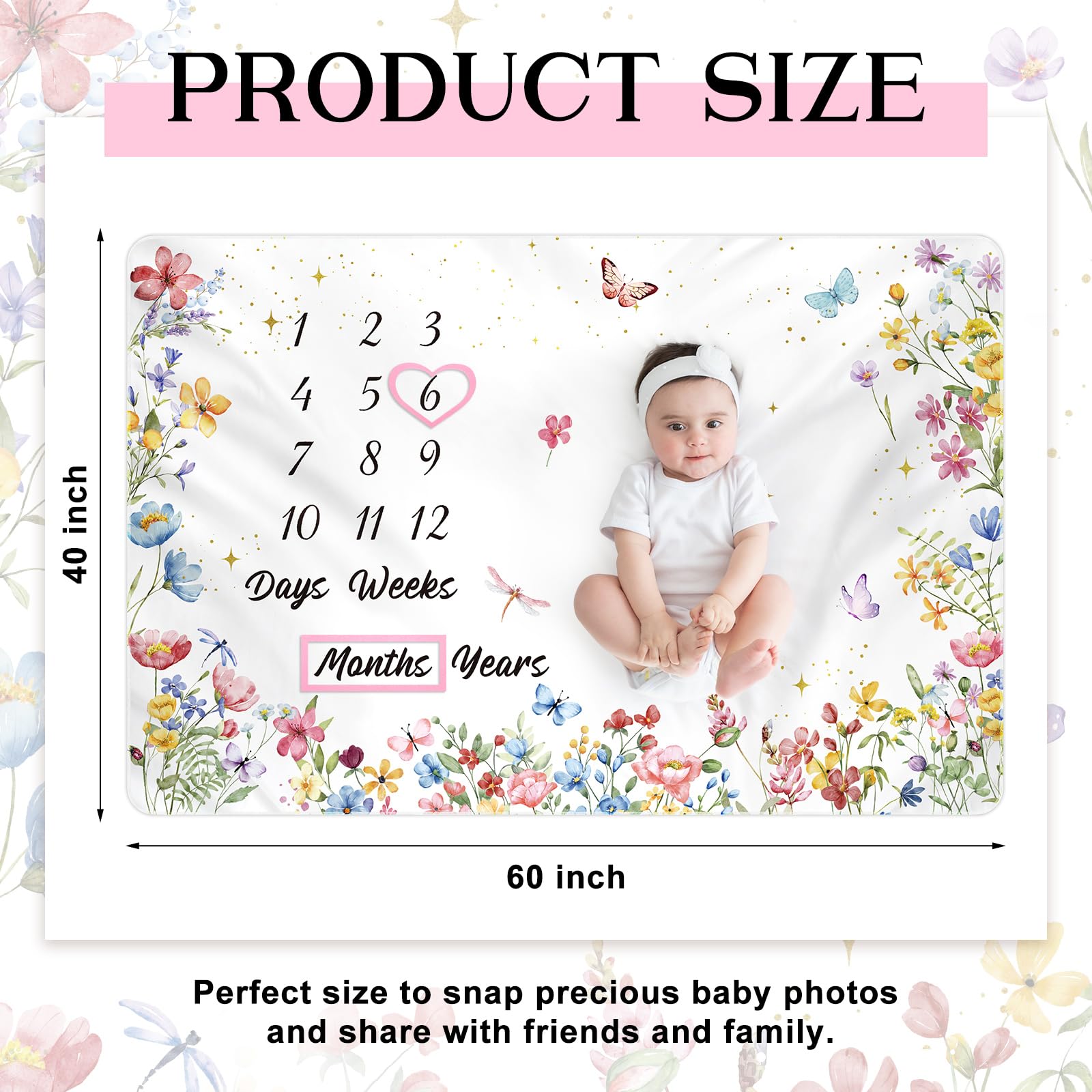 Nuanchu Manta mensual de hitos para bebé, niña y niño, 60 x 40 pulgadas, forro polar suave para los primeros 12 meses, gráfico de crecimiento para recién nacido, fondo de fotografía del primer año